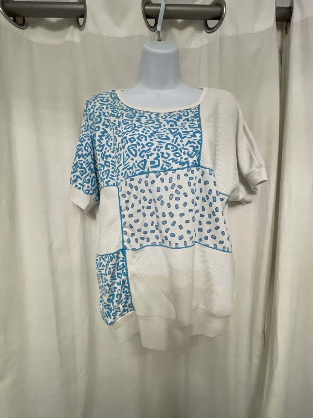 Vintage Young Stuff 80s Abstract Geometric Patchwork T-Shirt Made in USA